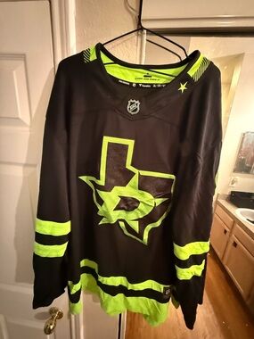 NHL Fanatics Black and Neon Green Hockey Jersey with 'Come and Take It' Detail